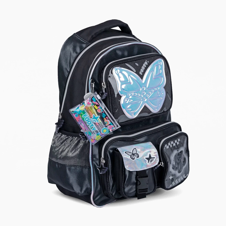 Mochila Escolar Footy 2026 Glow Fly Negra 18" Art.F26343